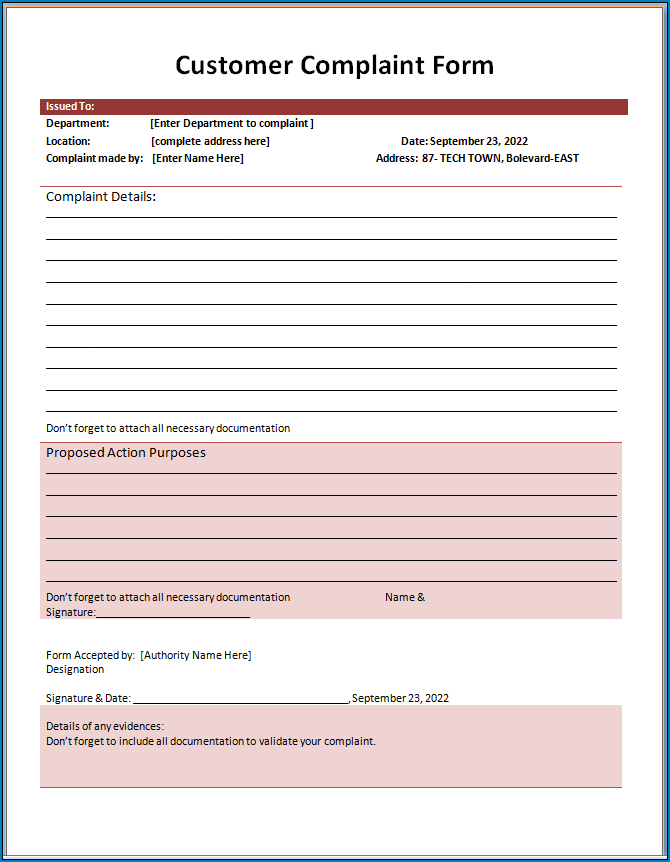 Customer Complaint Form