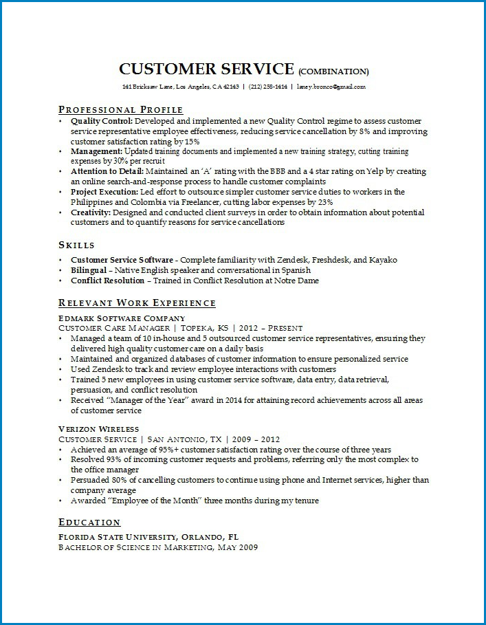 Customer Service Resume Template Sample