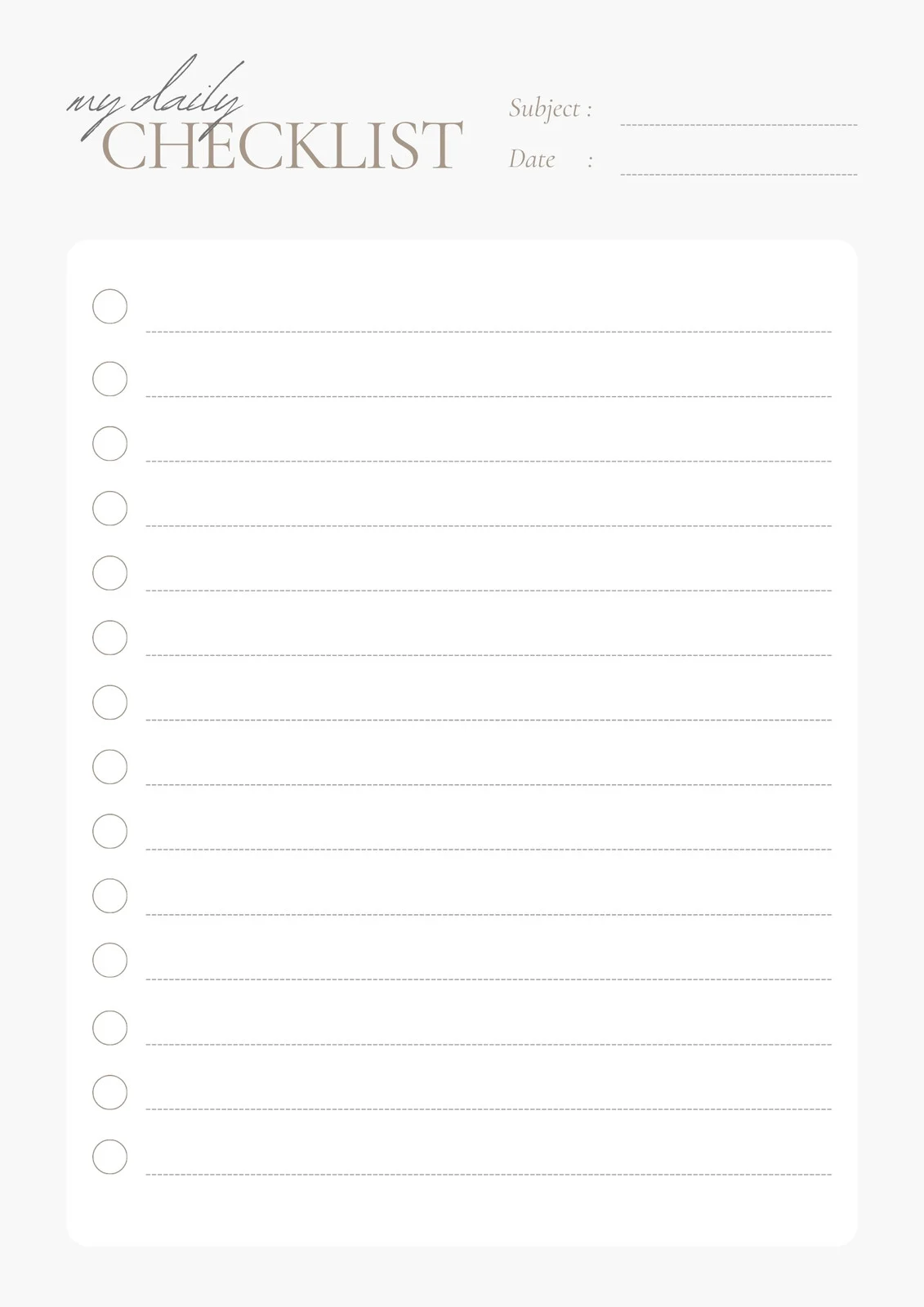 Daily Checklist Template Sample