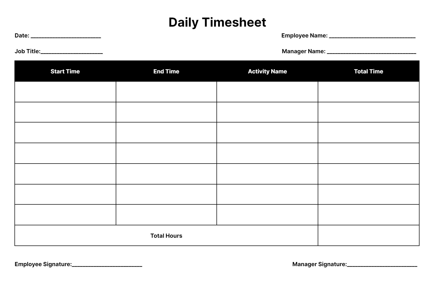 Daily Timesheet Template Sample