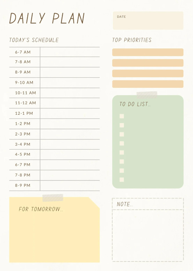 Daily Timetable Template Sample