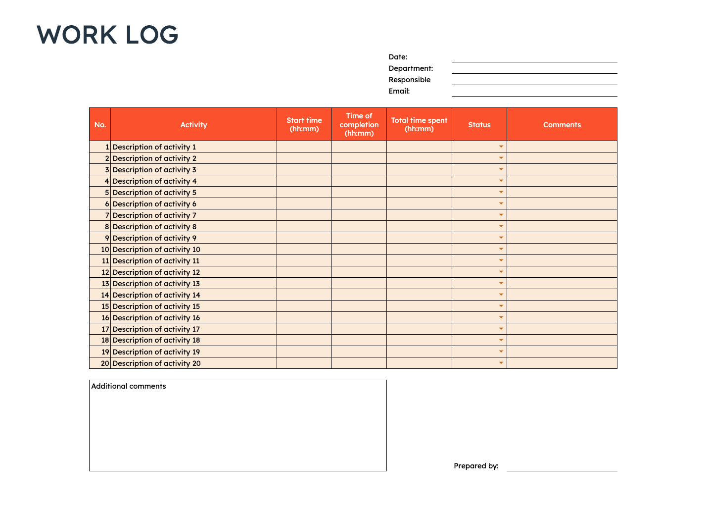 Daily Work Log Template Example