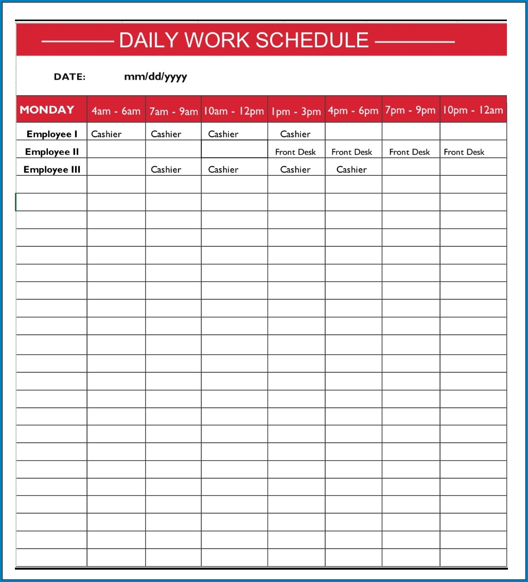 Daily Work Schedule Template Example Daily Work Schedule Template Example