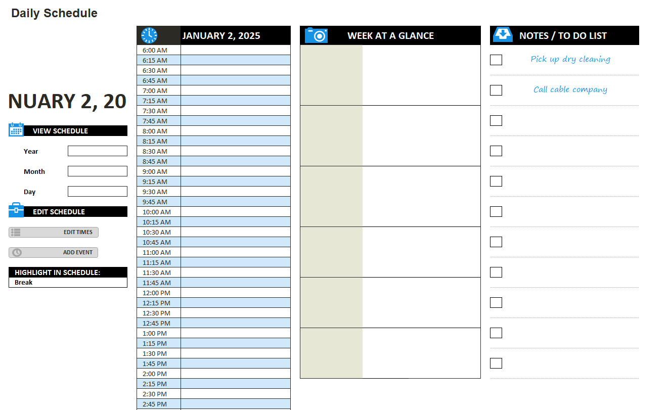Daily Work Schedule Template