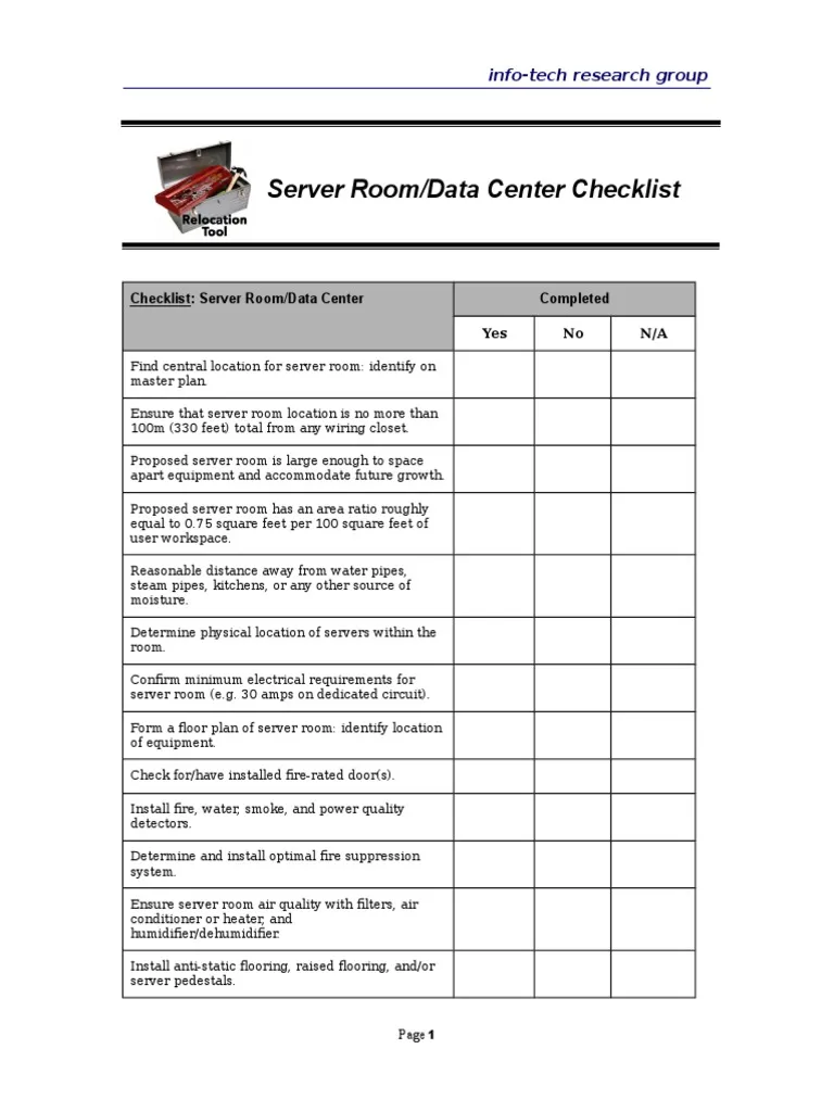 Data Center Maintenance Checklist Template Sample