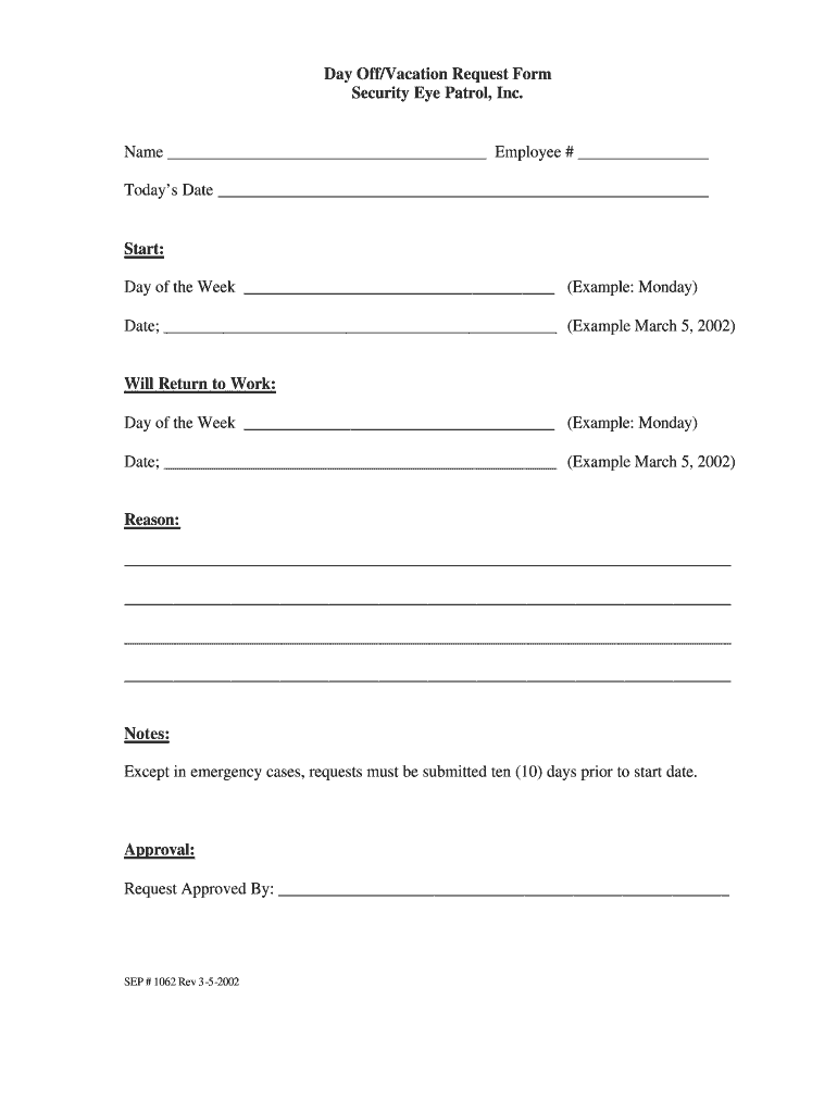 Day Off Request Form Example