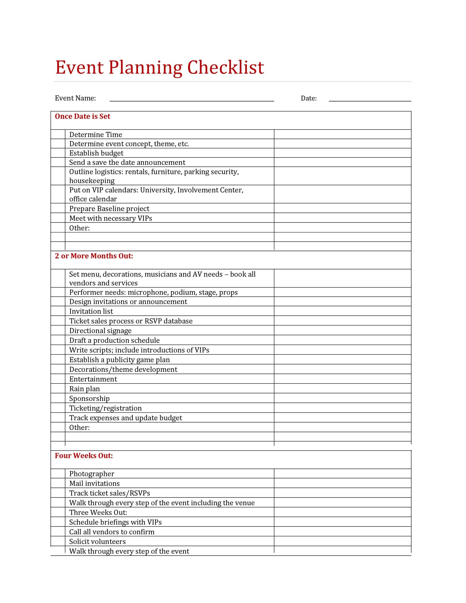 Day of Event Checklist Template Sample