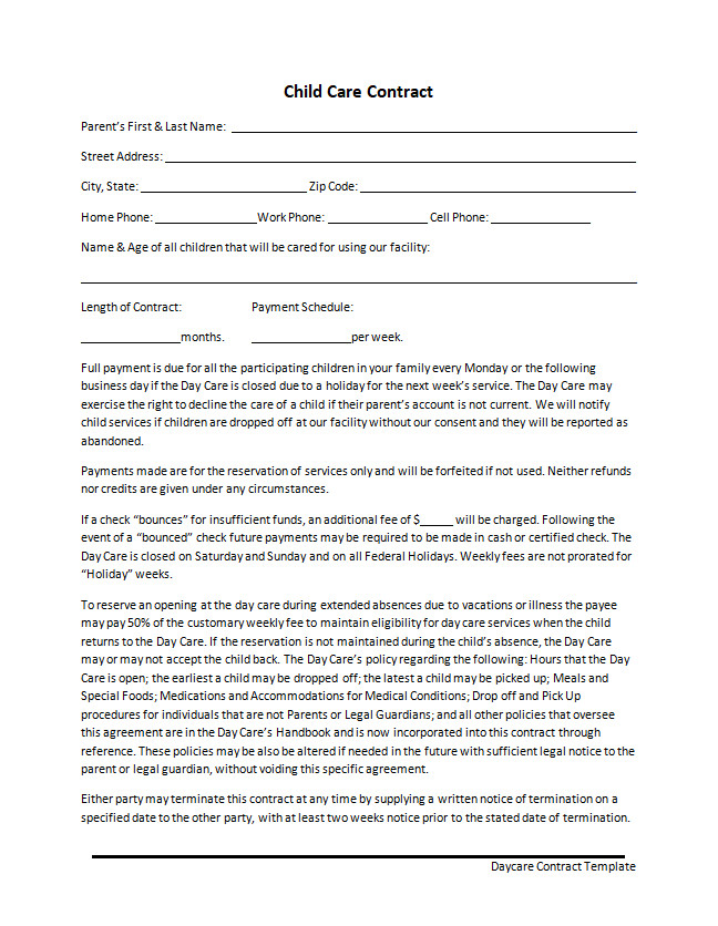 Daycare Contract Template