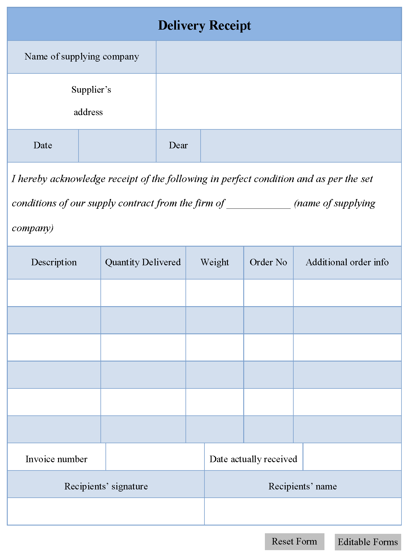 Delivery Receipt Template Sample Delivery Receipt Template Sample
