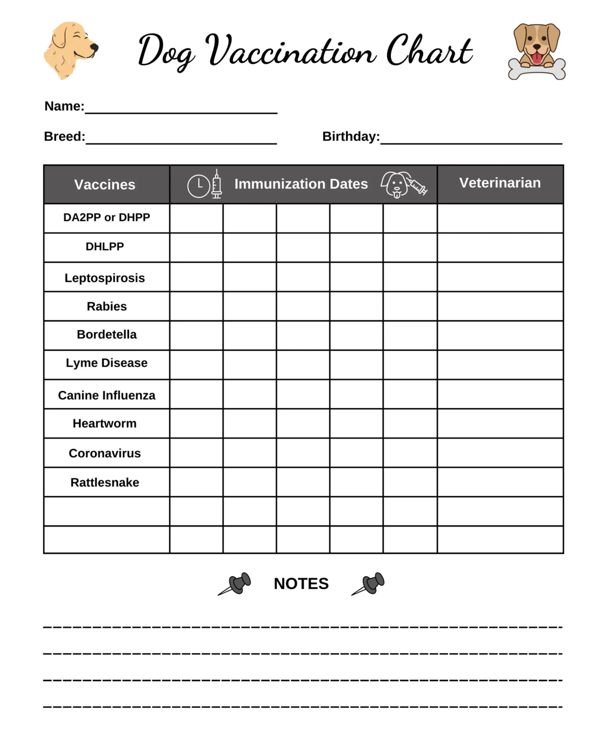 Dog Vaccination Chart Template Example