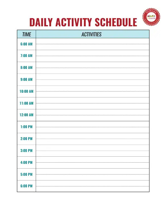 Example of Daily Timetable Template Example of Daily Timetable Template