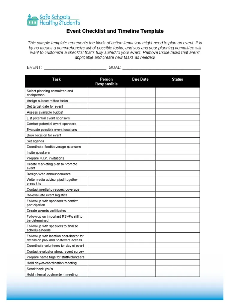 Example of Day of Event Checklist Template