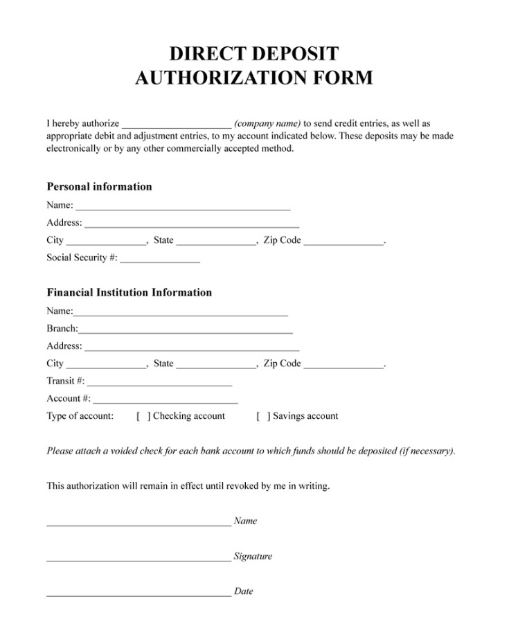 Example of Direct Deposit Enrollment Form