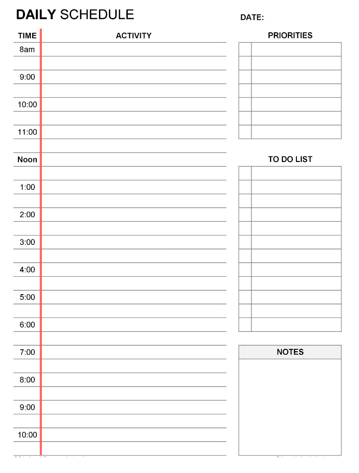Sample of Daily Timetable Template Sample of Daily Timetable Template