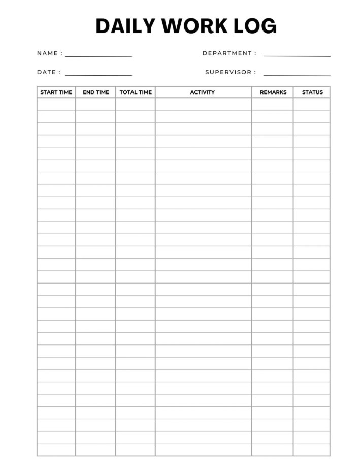 Sample of Daily Work Log Template