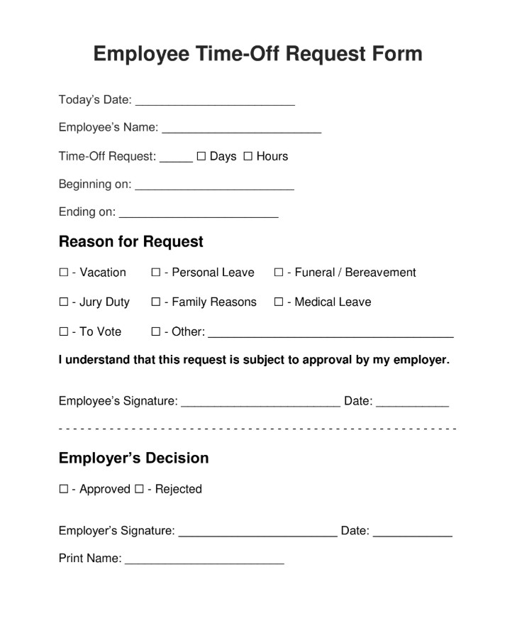 Sample of Day Off Request Form