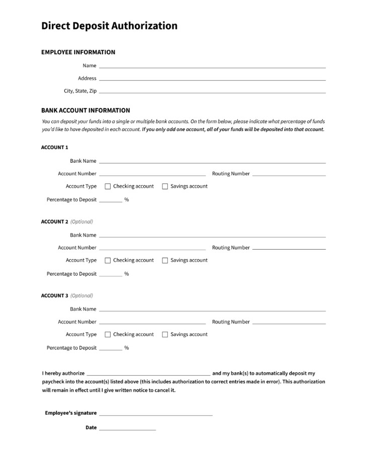 Sample of Direct Deposit Enrollment Form