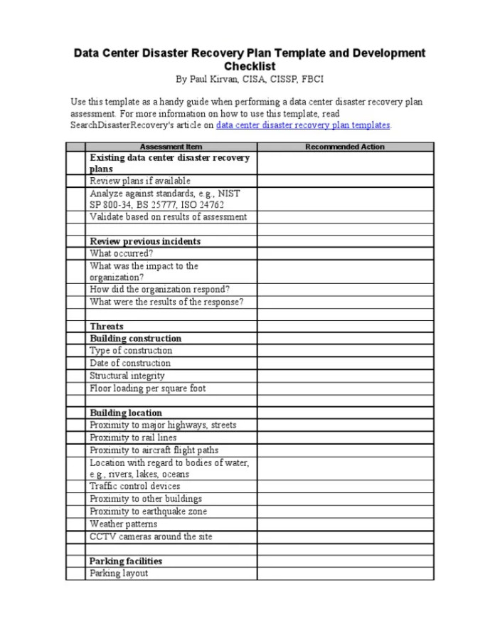 Sample of Disaster Recovery Checklist Template