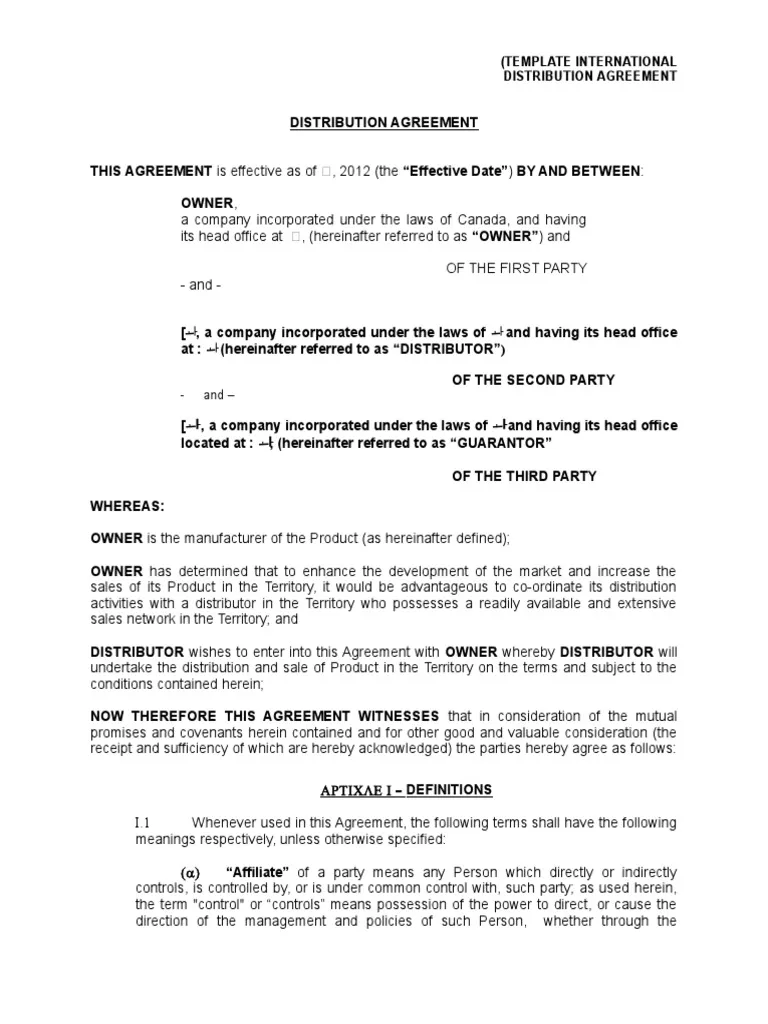 Sample of Distribution Agreement Template