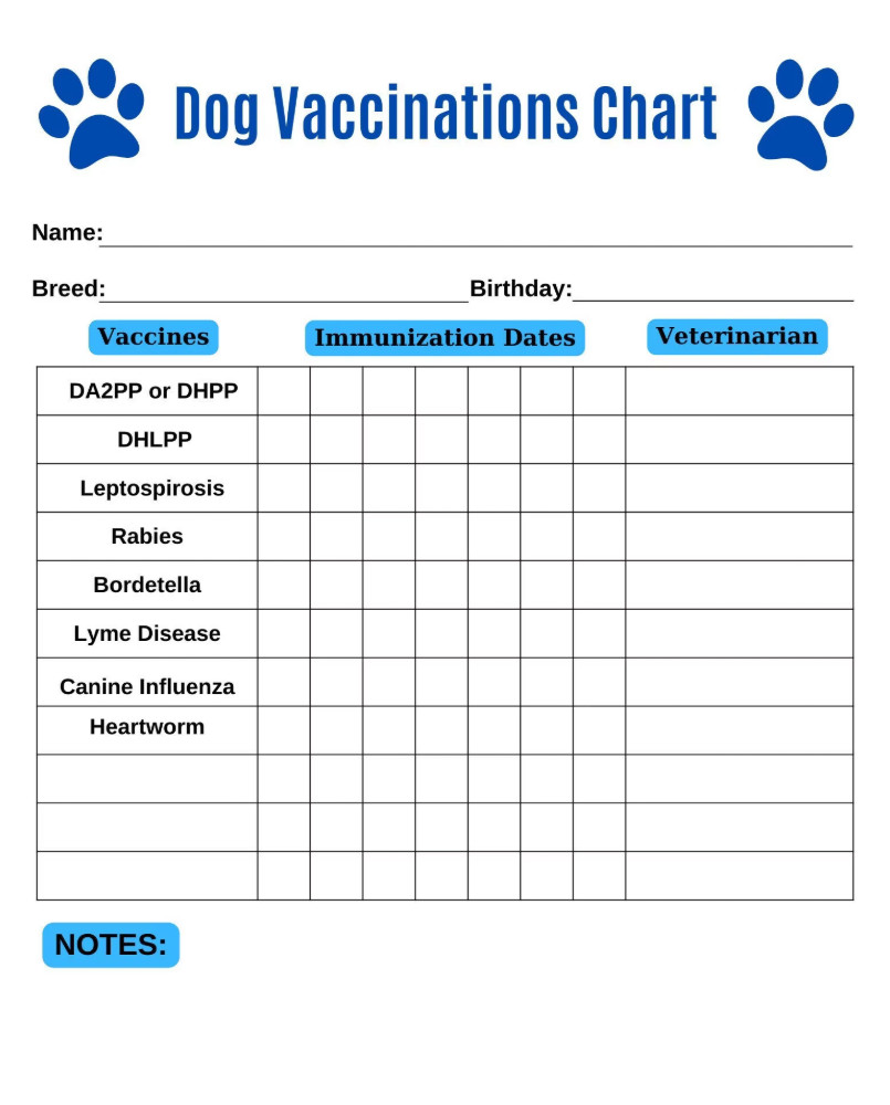 Sample of Dog Vaccination Chart Template