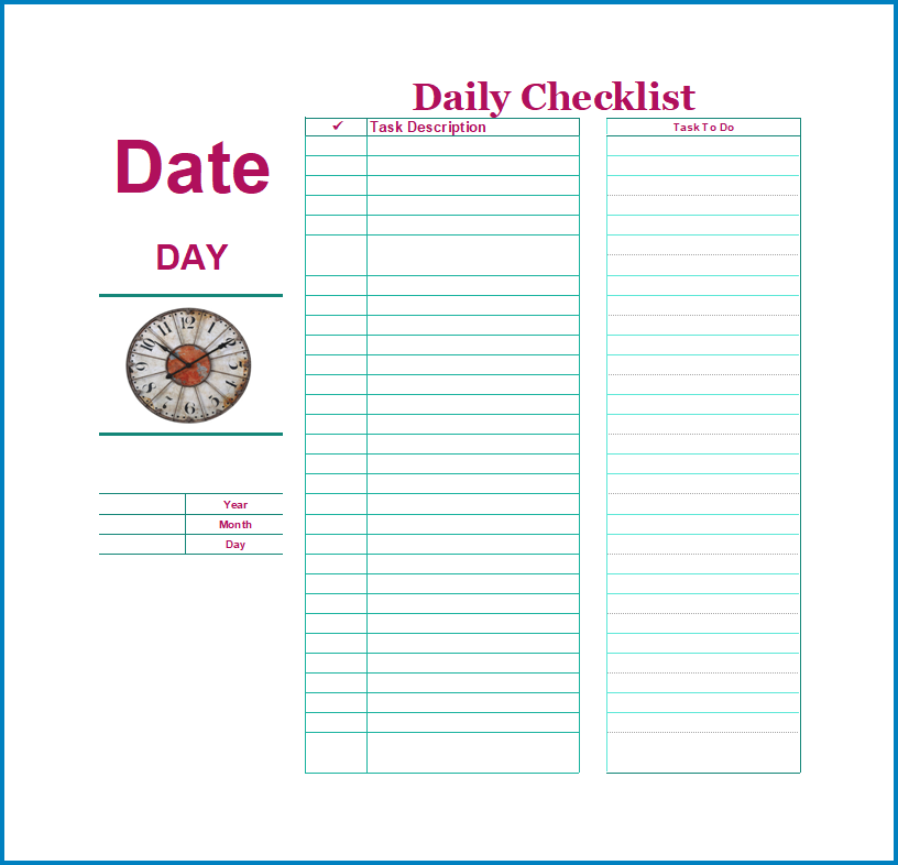 daily checklist template